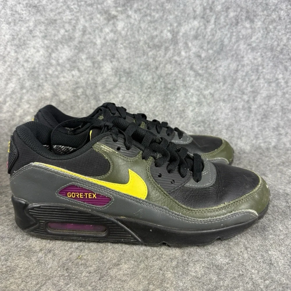 Nike Sz 7.5 Air Max 90 GTX Gore-Tex Black Tour Yellow‎ Cargo Khaki DJ9779-001